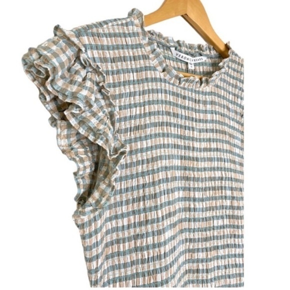 Veronica Beard Cici Smocked Seersucker Plaid Mini Mint Beige Dress NWT - Picture 9 of 16